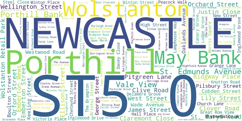 A word cloud for the ST5 0 postcode